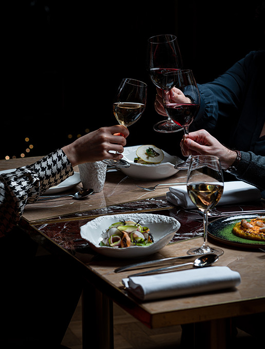 A group celebrating Halloween at Dans le Noir ? restaurant